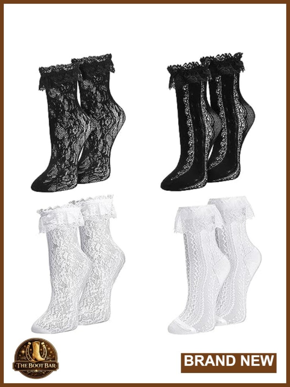 Women Lace Ruffle Frilly Crew Dress Socks One Size 4 Pairs